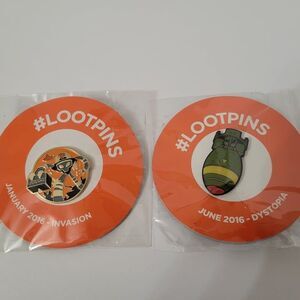 Lot of 2 Loot Crate Pins Dystopia Atom Bomb & Invasion Alien Attack - 2016 NEW